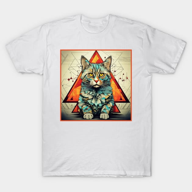 Geometric Cat Funny Abstract Cat T-Shirt by OscarVanHendrix